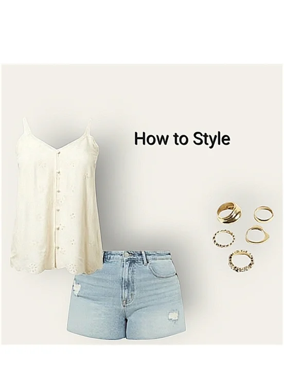 Torrid Eyelet Swing Cami Cream Lace Trim Button Front Boho Size 00 - Picture 7 of 17